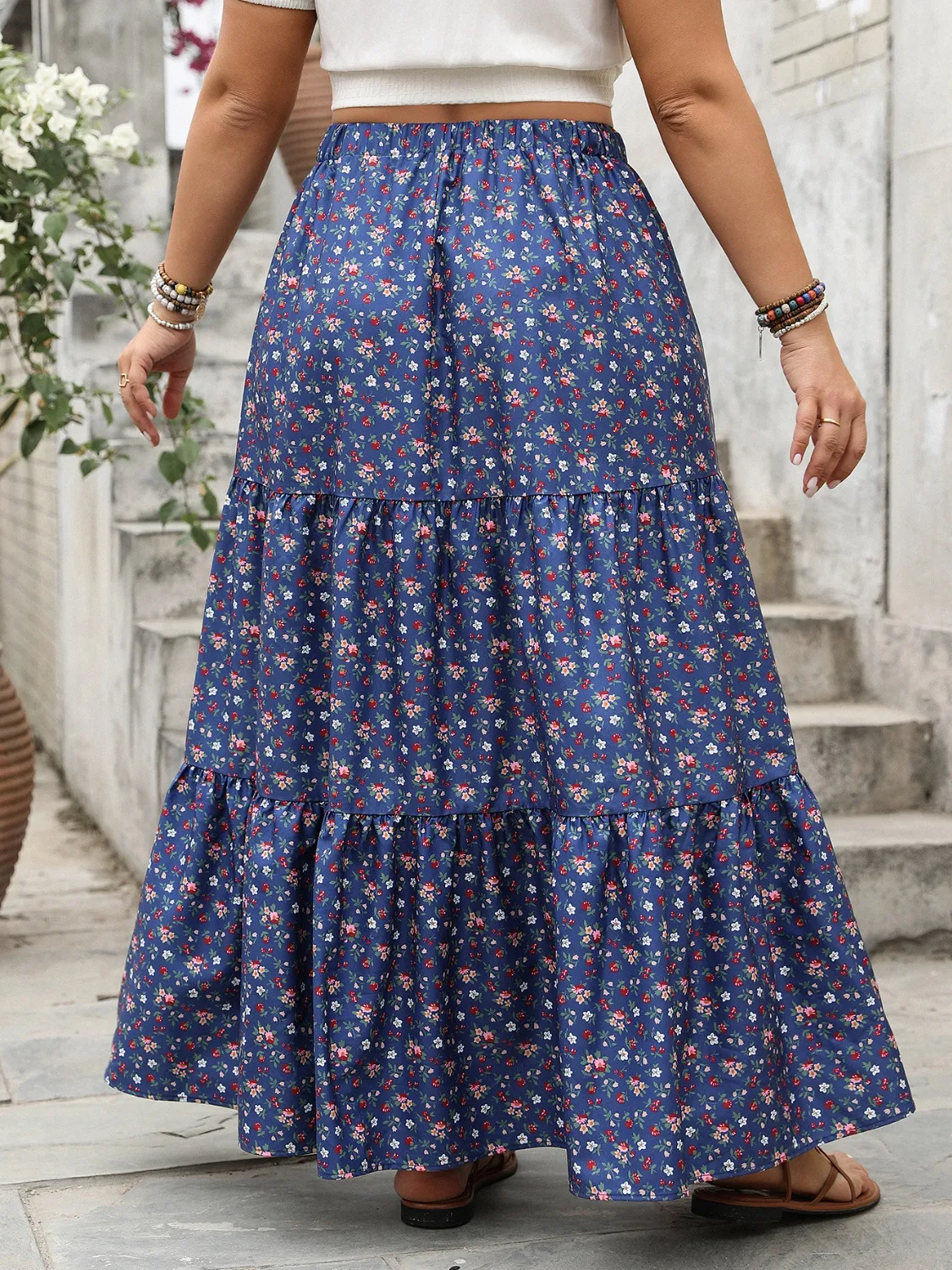 Floral Elastic Waist Maxi Skirt