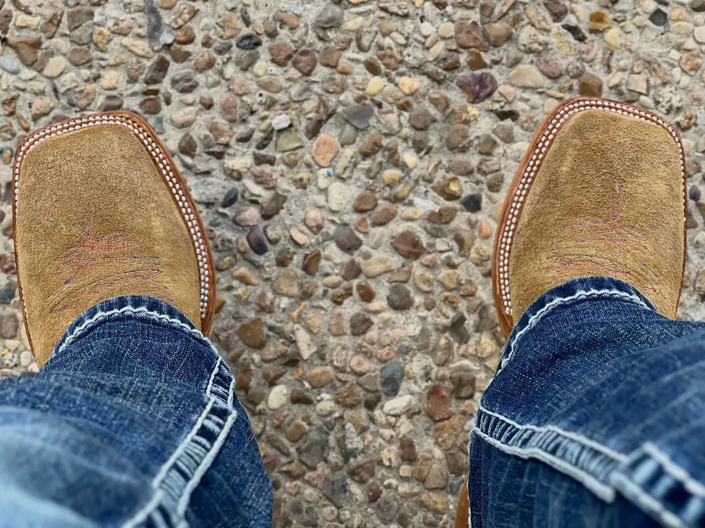 Men’s Honey Rough-Out Boots With Navy Blue Shaft