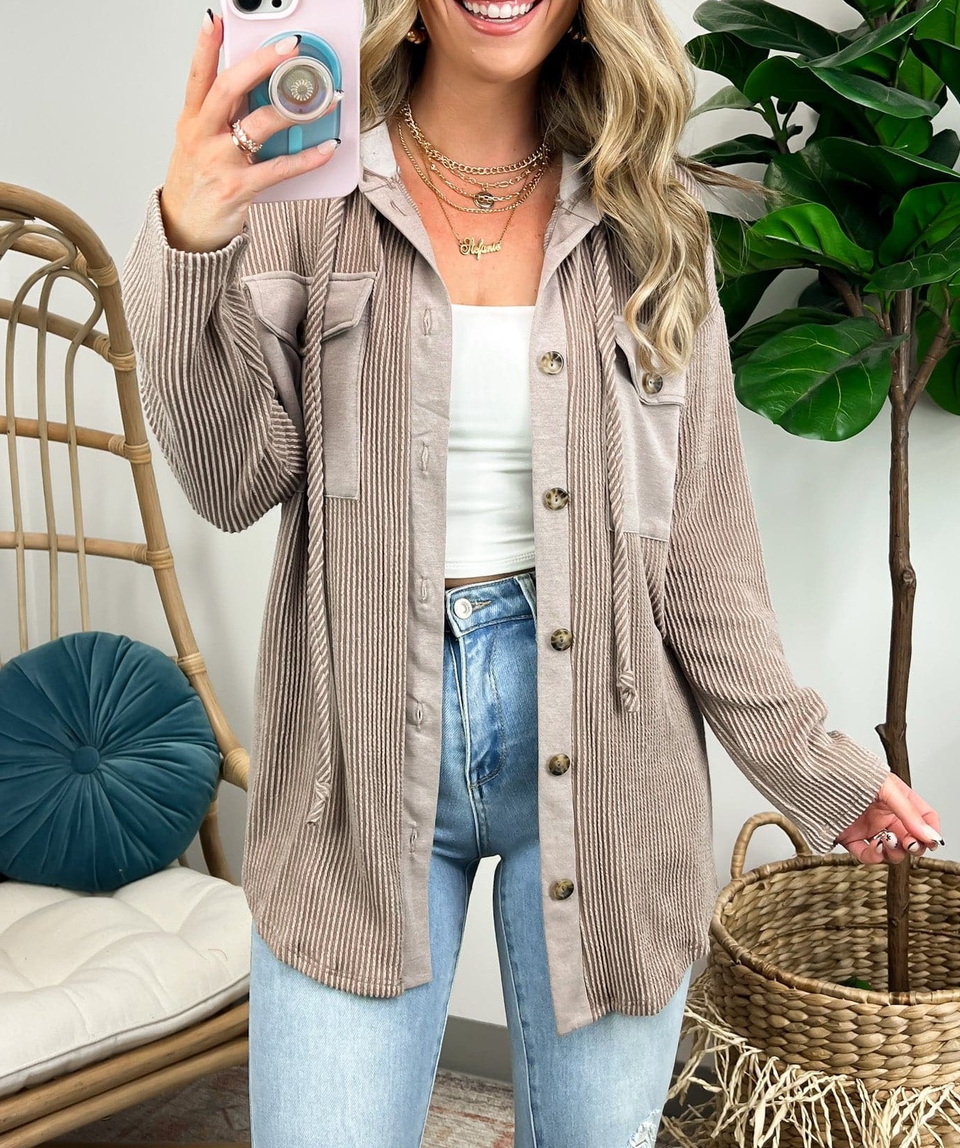 Saturday Satisfaction Ribbed Hooded Shacket