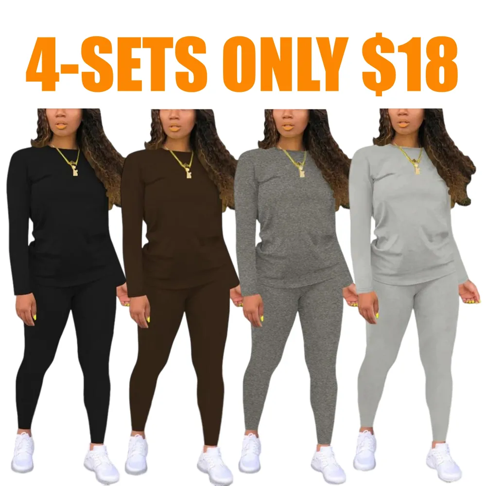 Women's Minimalist Chic Solid Long Sleeve Tee & Elastic Waist Pants Set