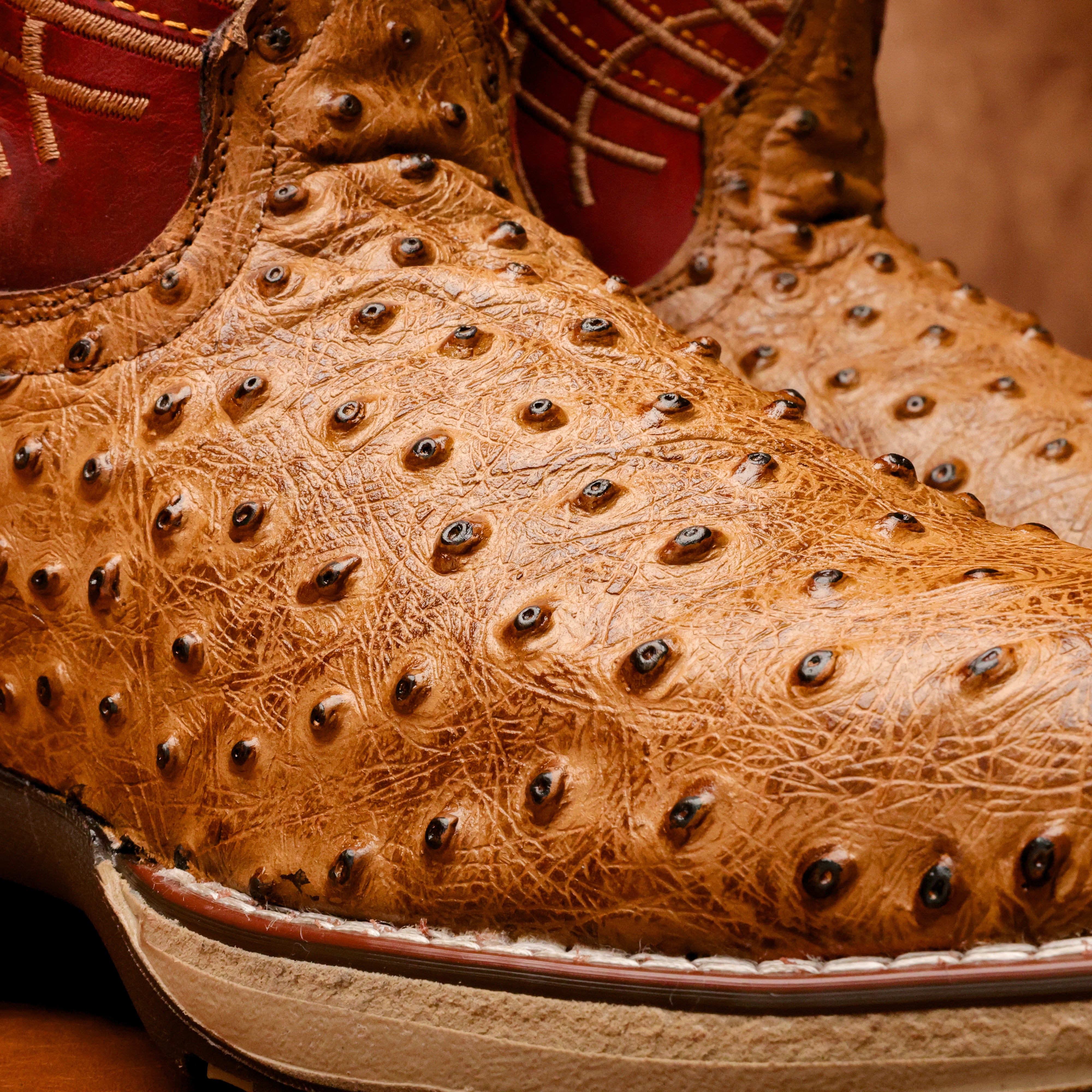 Honey Ostrich Leather Boots With 3D Lightweight Sole - Composite Toe