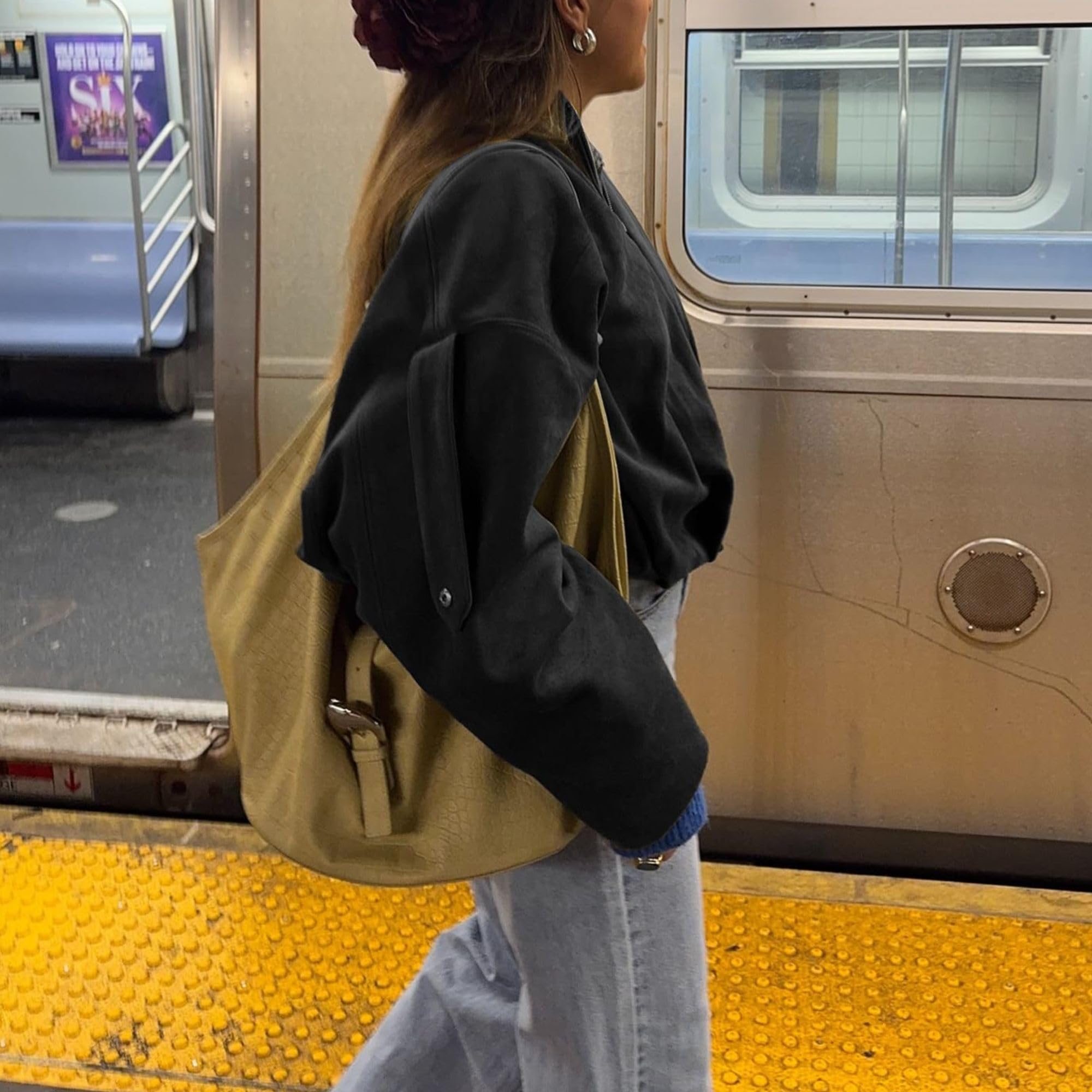 Xunger Women's Faux Suede Bomber Jacket Spring Lapel Pilot Coat Casual Oversized Long Sleeves Trendy Streetwear Outerwear