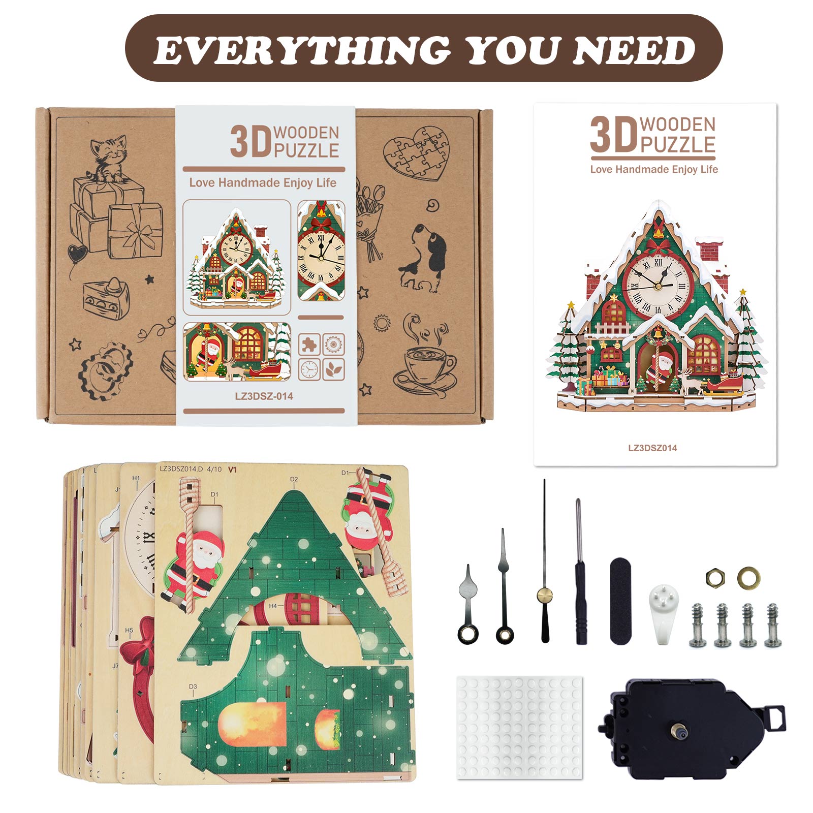 Christmas Snow House – DIY Wooden Clock, 3D Puzzle Craft Kit