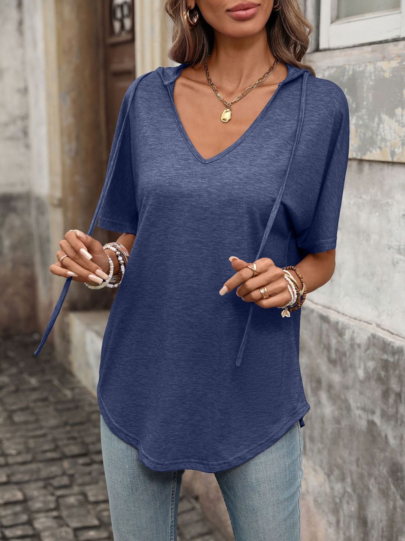 Casual Short Sleeve Hooded T-Shirt