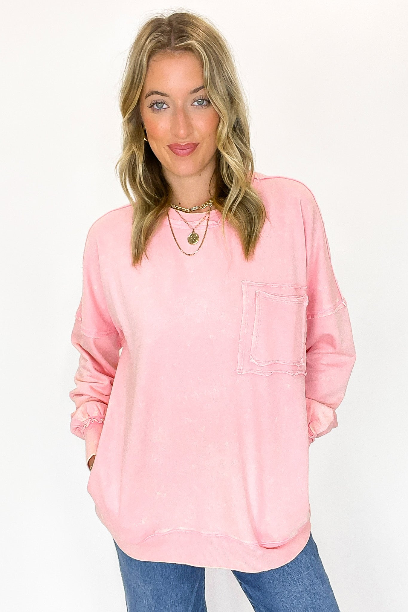 Vintage Acid Wash Raw Edge Pullover