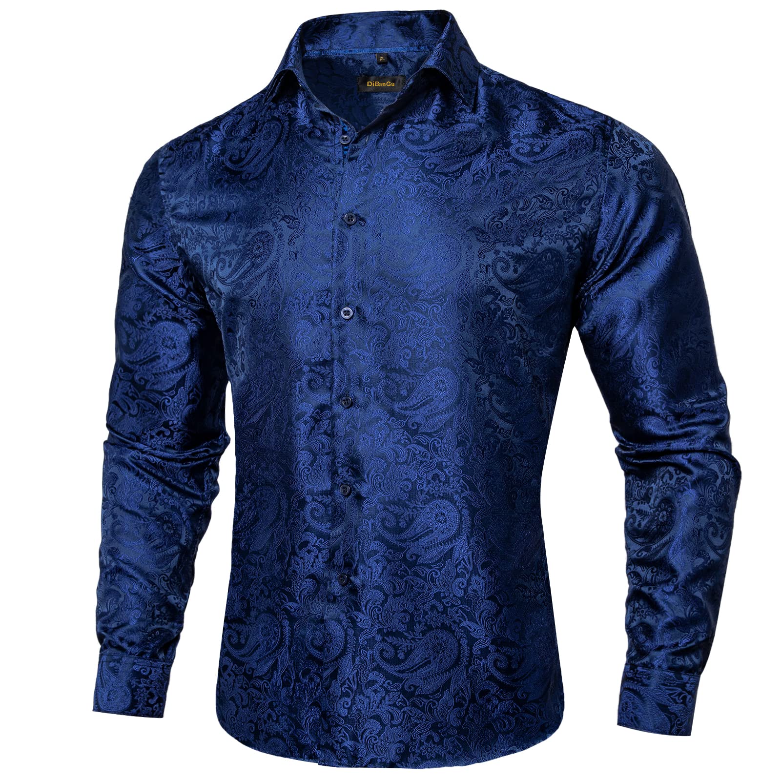Men's Paisley Dress Shirt Long Sleeve Wrinkle Free Button Down Cowboy Shirts - Blue&paisley