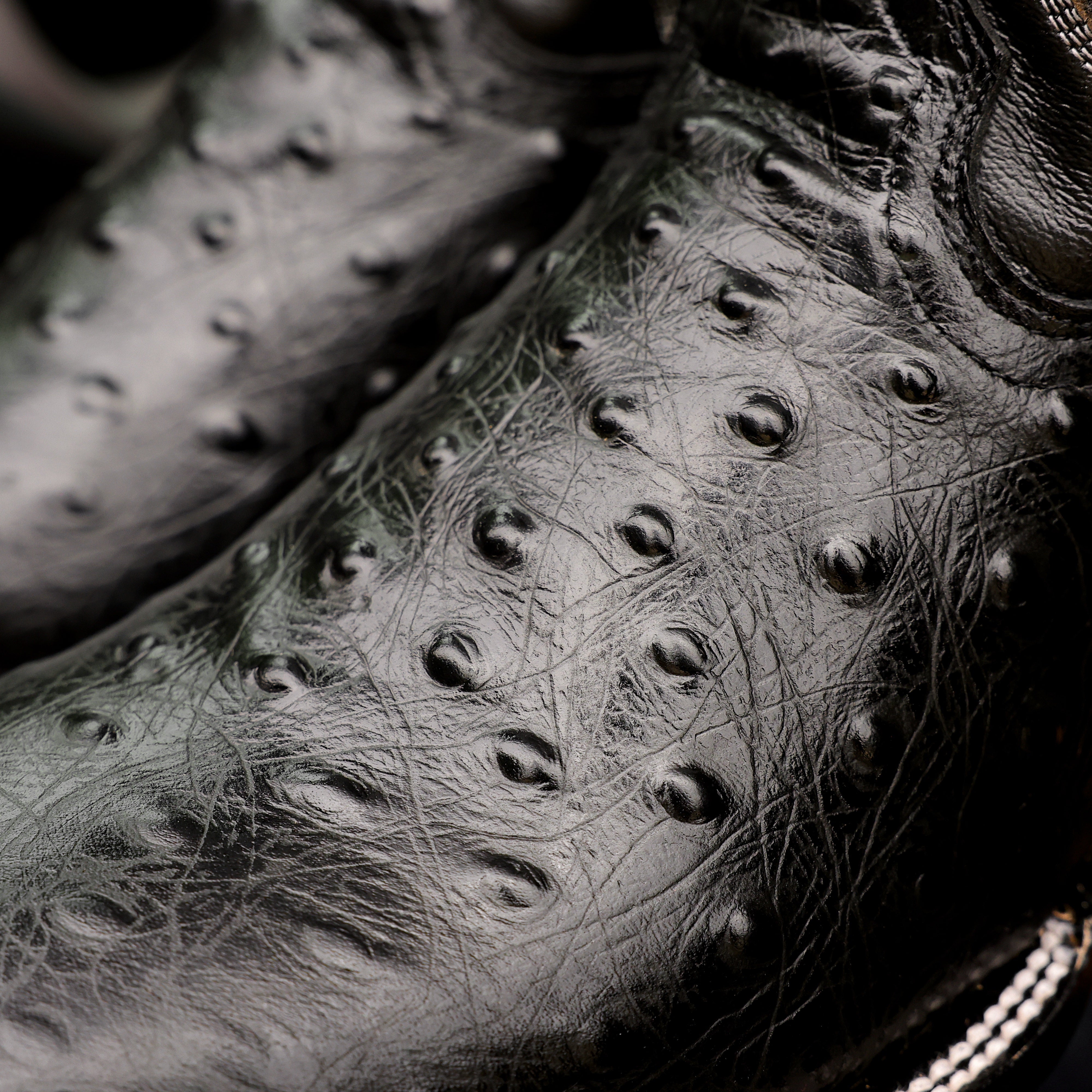 Black Ostrich Leather Boots - Square Toe