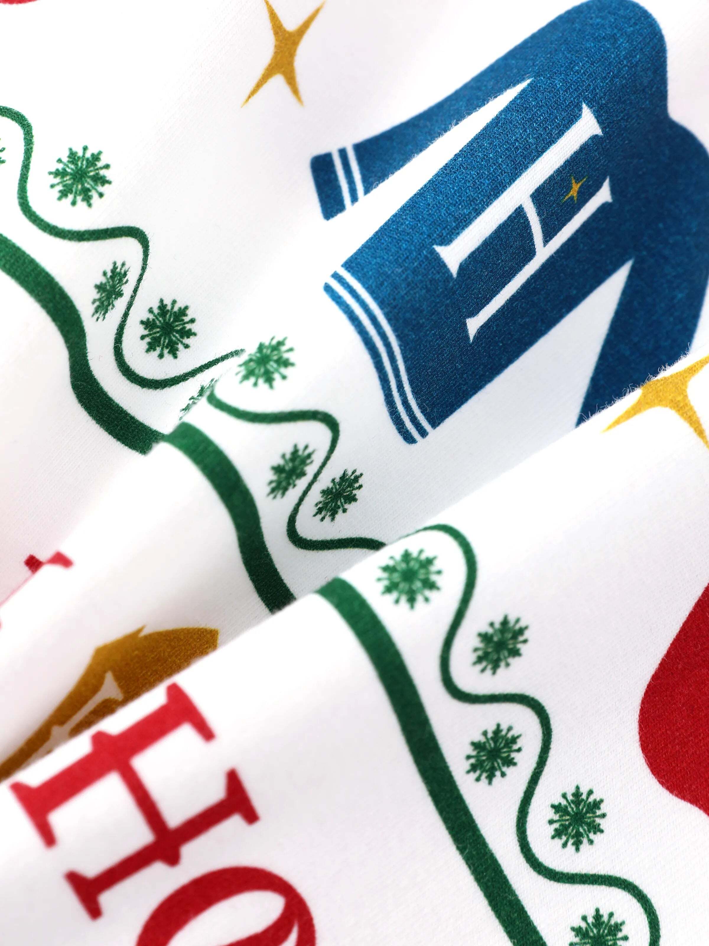 Christmas Matching Family Organic Cotton Snug-fitting Pajamas Sets with Socks White