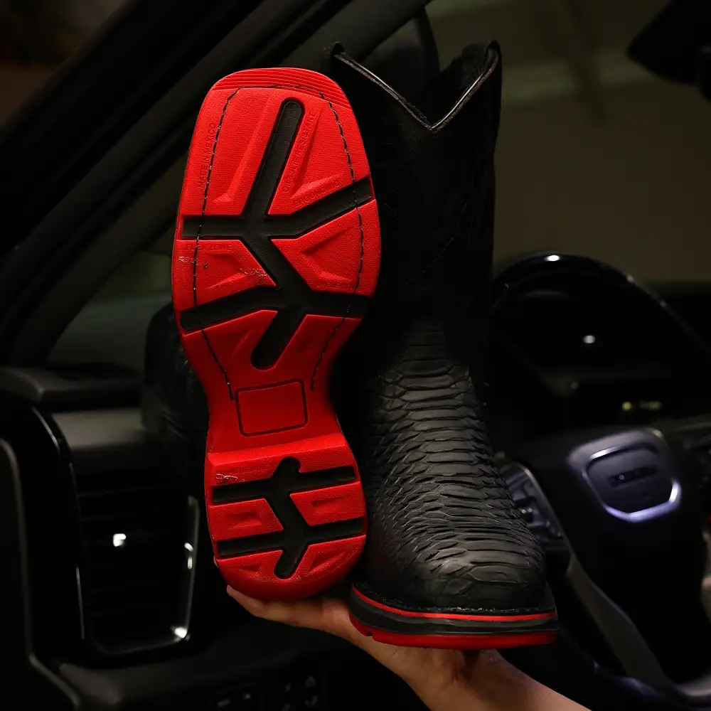 Matte Black Python Leather Boots With 3D Lightweight Sole