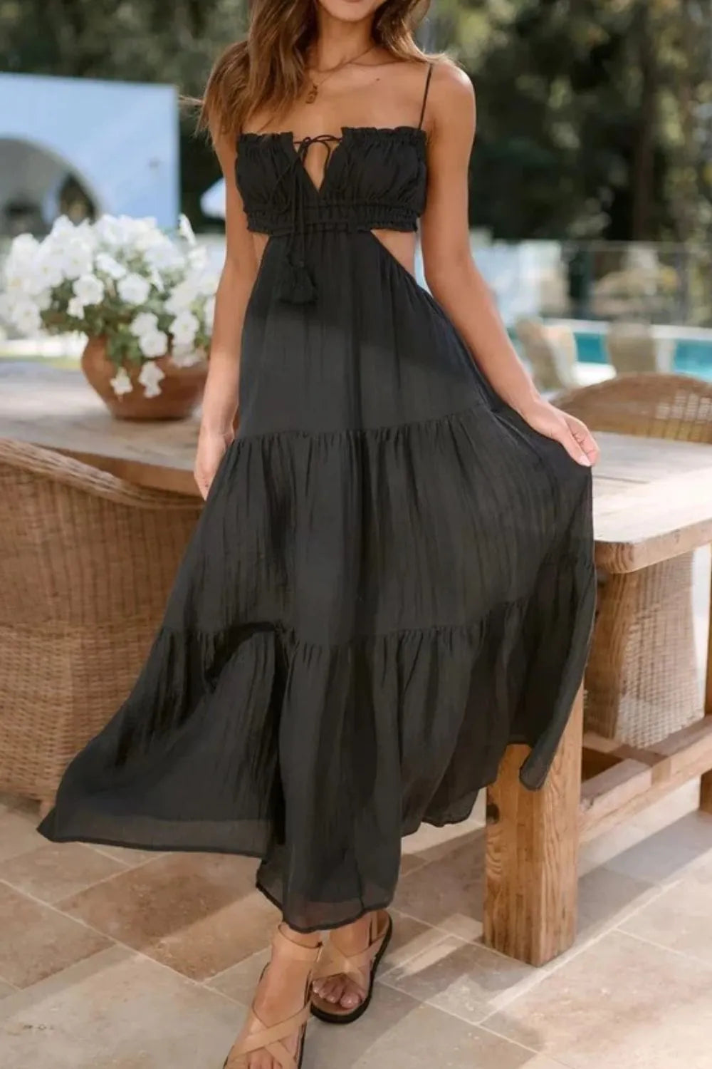 Cutout Square Neck Midi Cami Dress