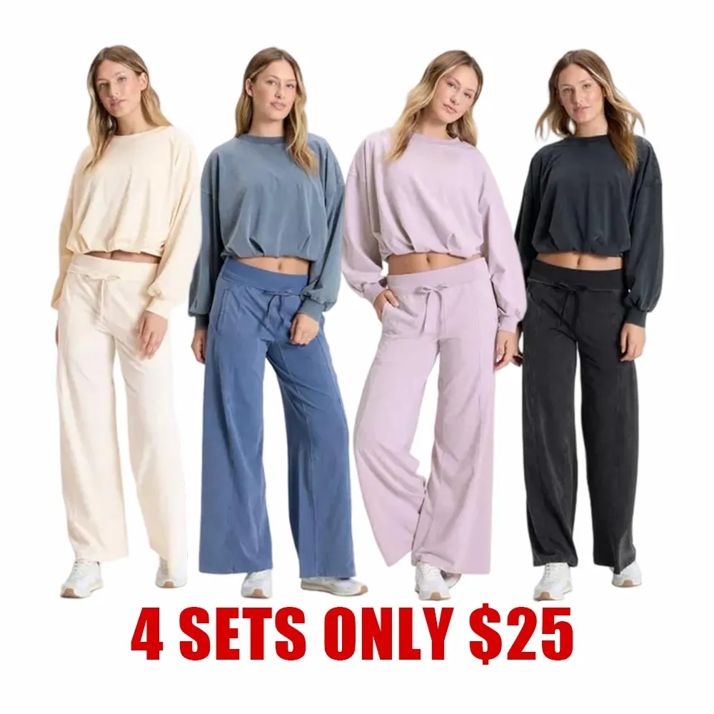 ✨ Women's 2-Piece Lounge Set – Wide Leg Pants & Bubble Hem Top