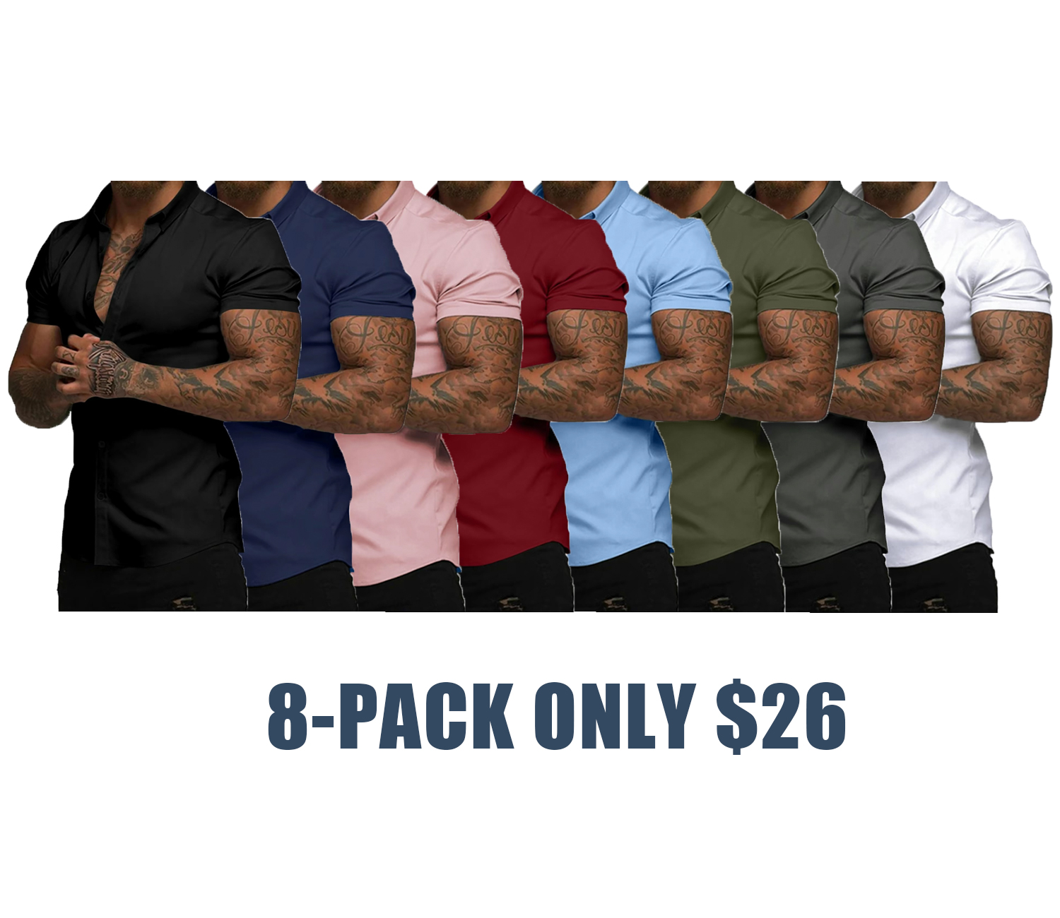 Men's Muscle Fit Short Sleeve Dress Shirt – Wrinkle-Free Casual Button Down Shirt