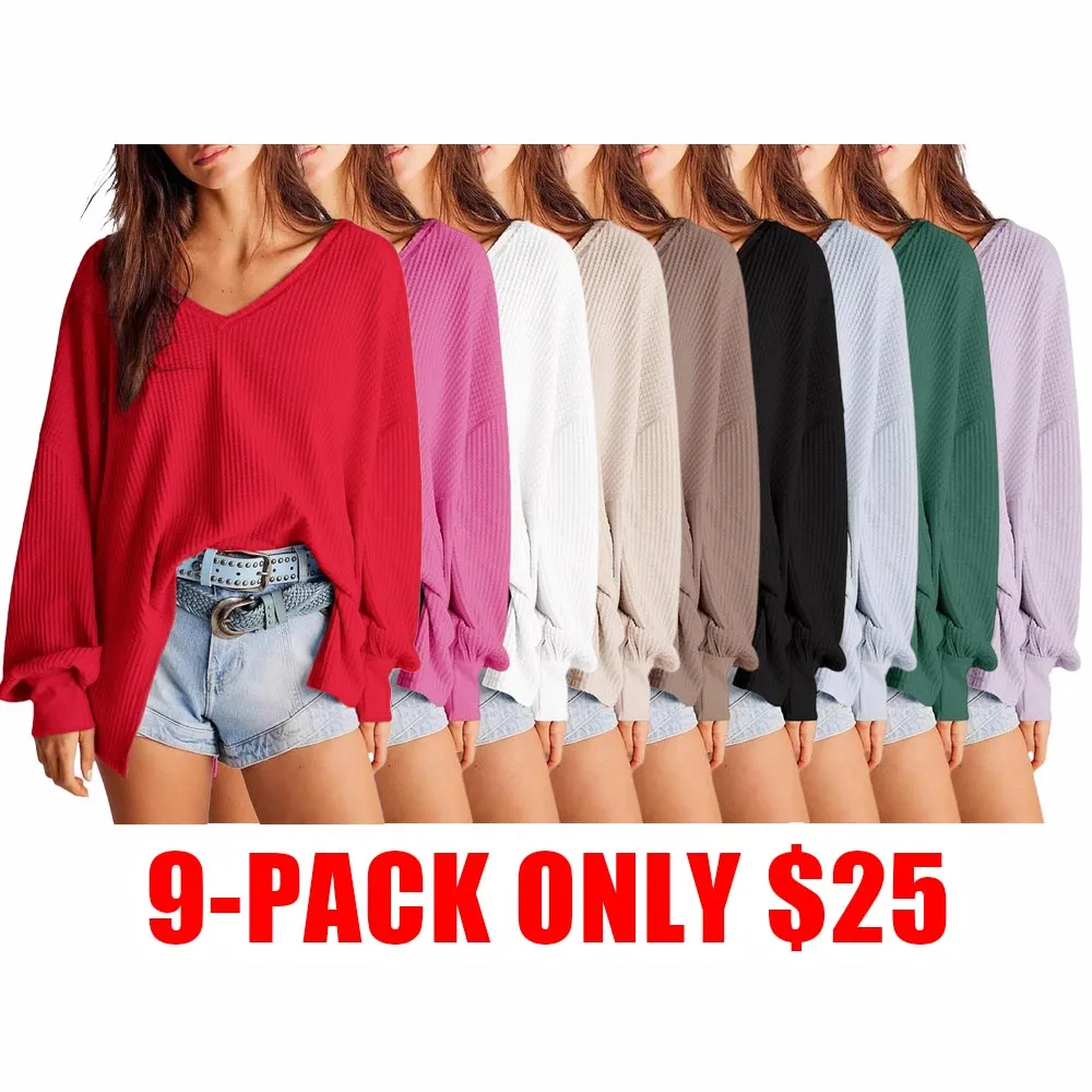 Women's Waffle Knit V-Neck Top