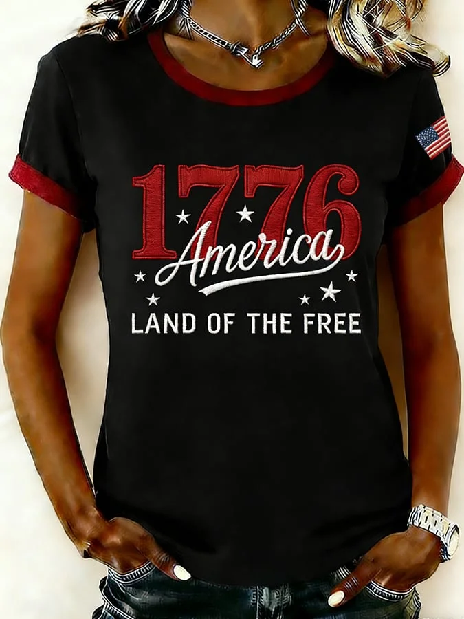 Women's Short Sleeve T-shirt Summer Navyblue Independence Day (Flag) Printing Jersey Crew Neck Daily Going Out Casual Top