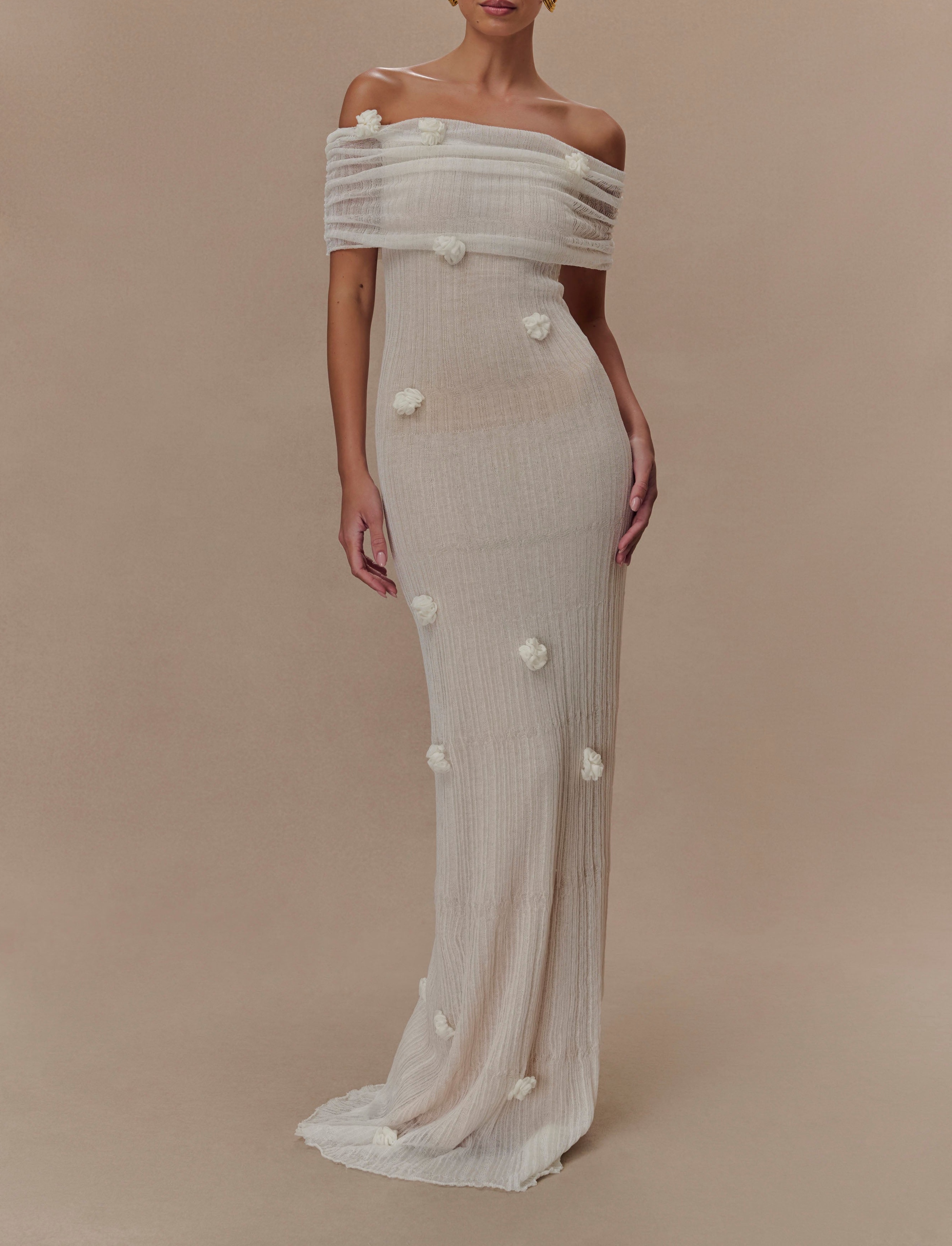 Ivory Orchid Knit Maxi Dress
