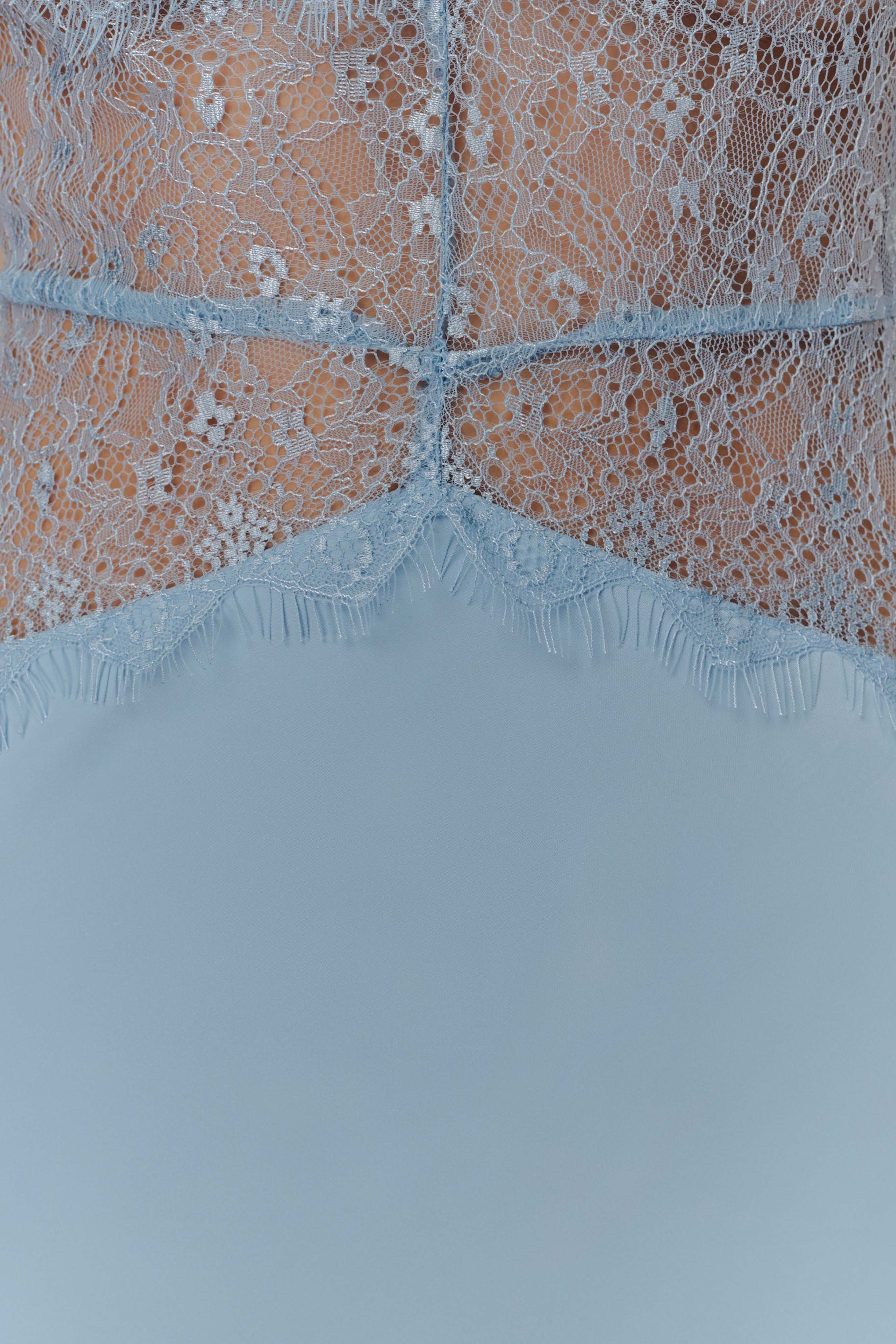 Blue Lace And Satin Maxi Dress