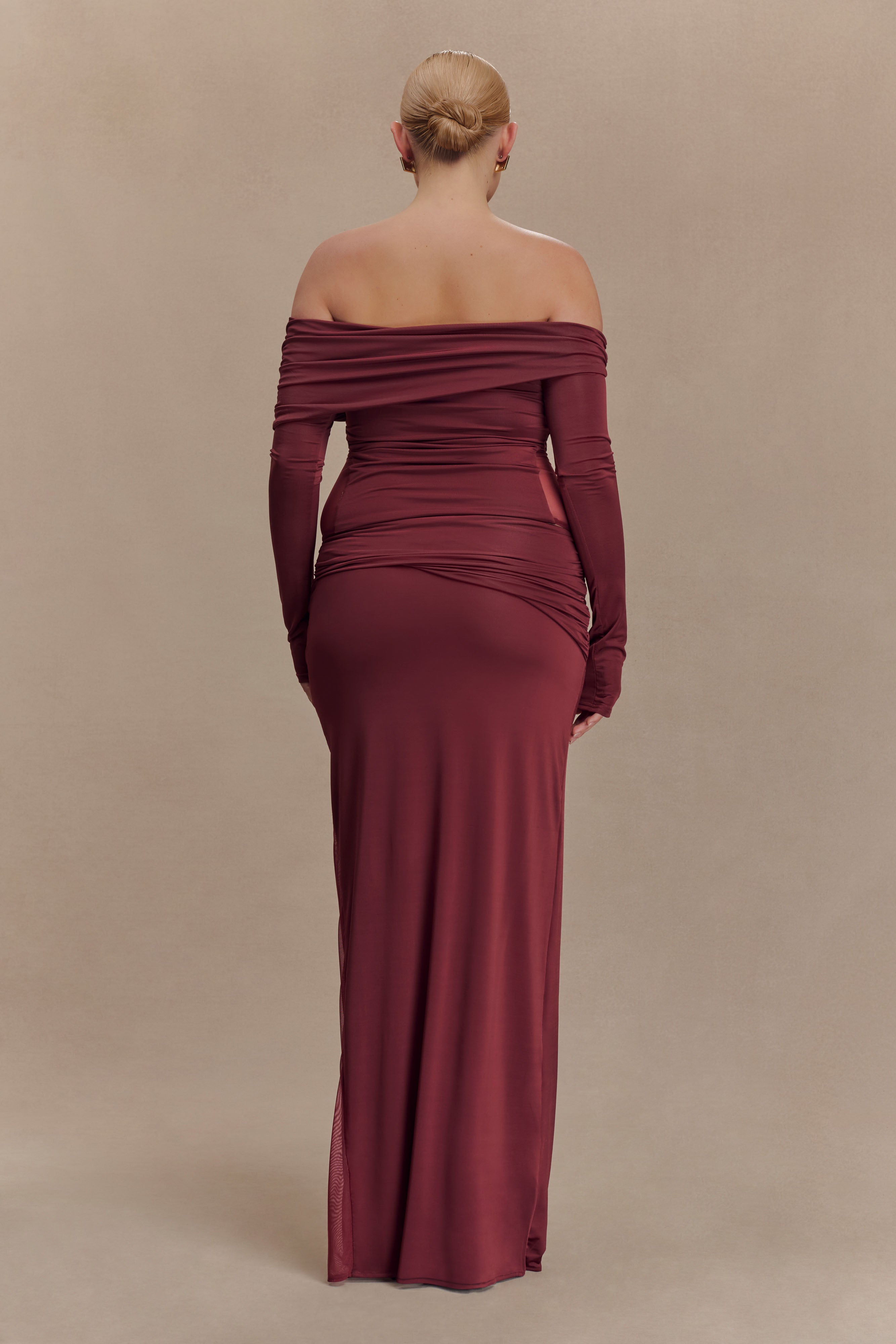 Wine Slinky And Mesh Maxi Skirt