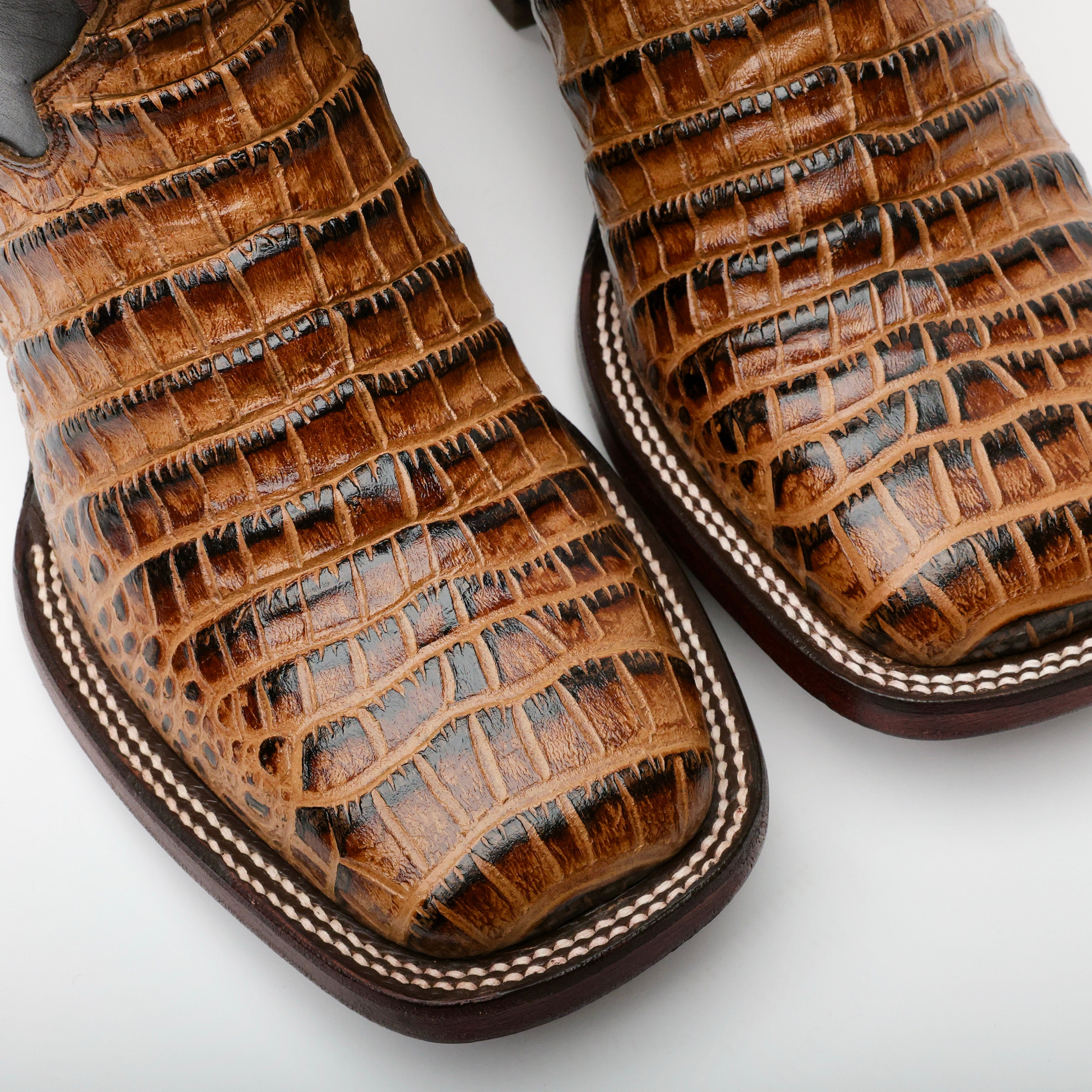 Honey Caiman Belly Leather Boots - Square Toe