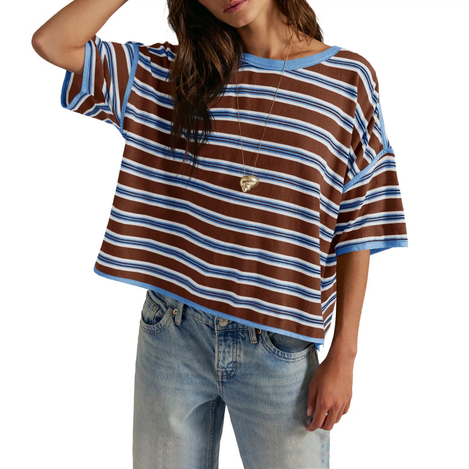 🎨🎨🎨Women's Striped Oversized Crewneck T-Shirt