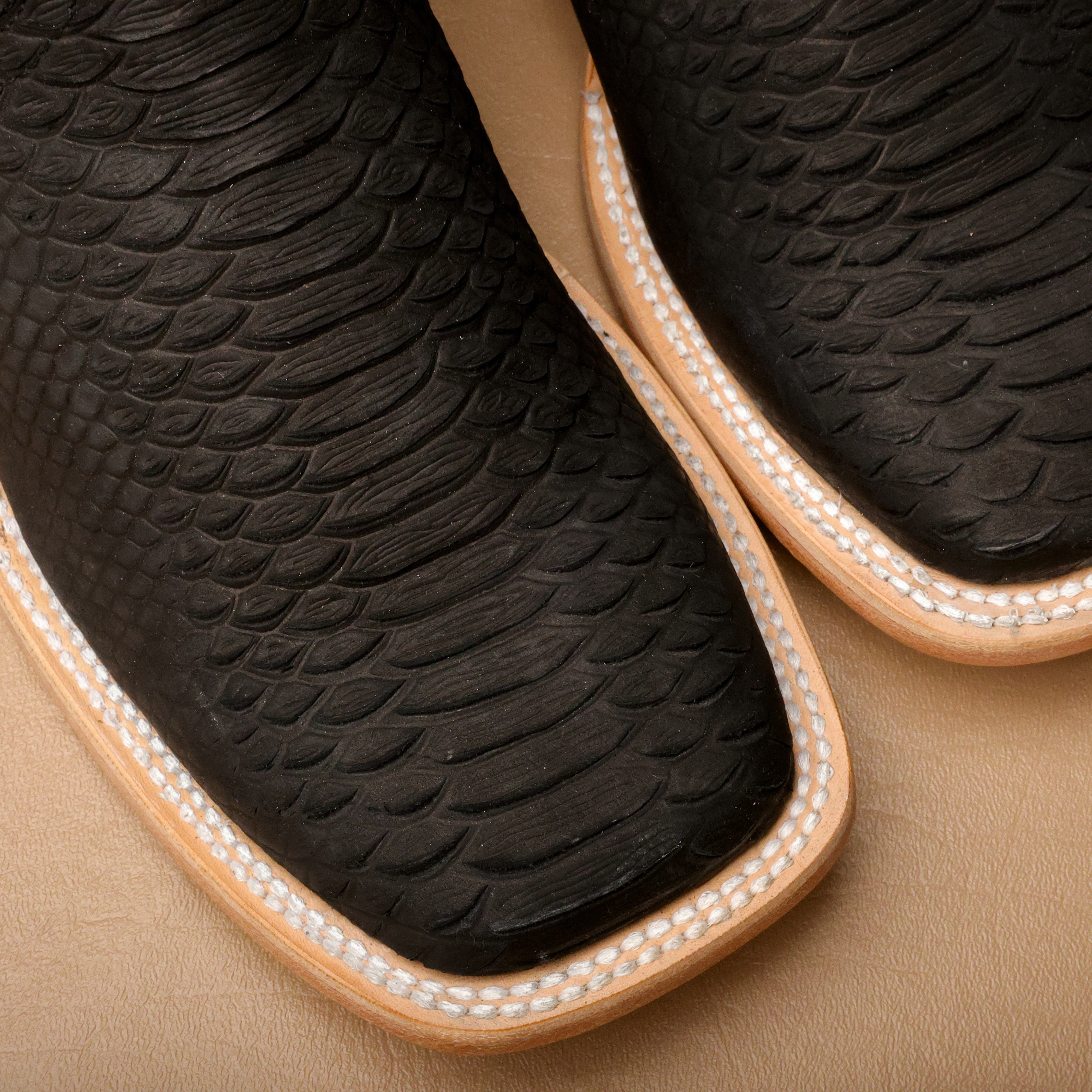 Matte Black Python Leather Boots - Square Toe