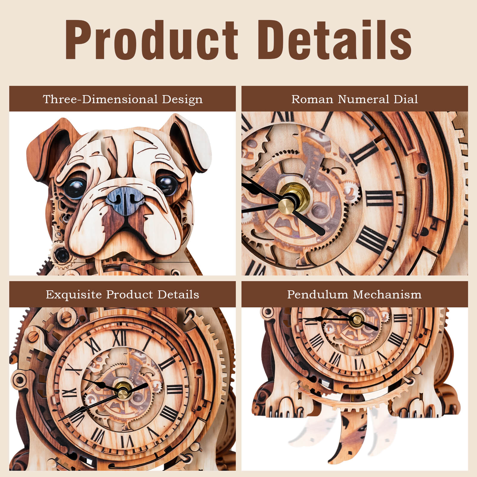 Bulldog â€“ DIY Wooden Clock, 3D Puzzle Craft Kit
