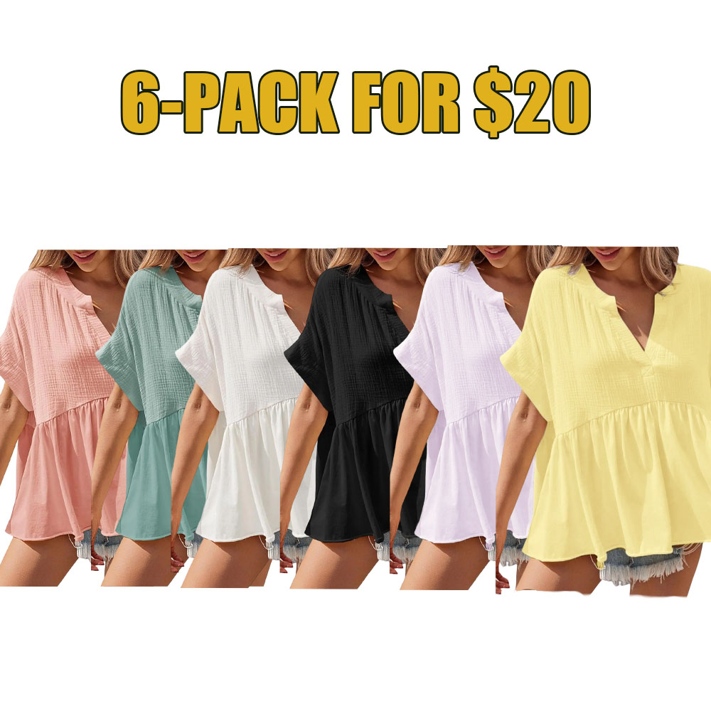 Effortless Flowy Babydoll Blouse – V-Neck Pleated Summer Top