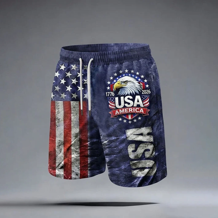 Neutral Casual American Founding Celebration Flag Personalized Printed Shorts