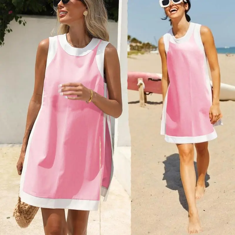 Women's Casual Two Piece Sets Color Block Crewneck Matching Shorts