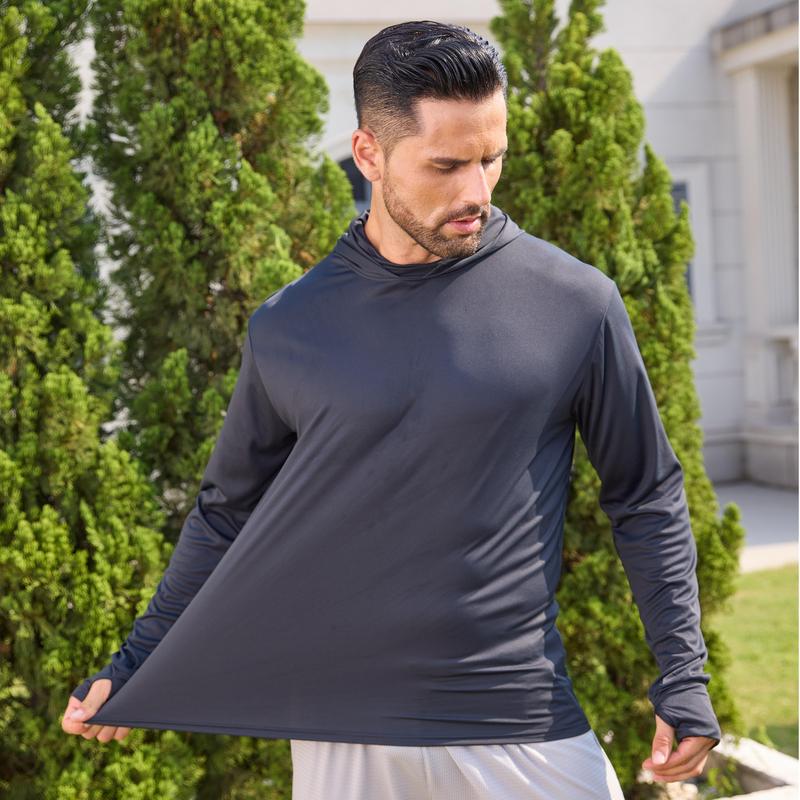 Men’s UPF 50+ Sun Protection Hooded Fishing Shirt with Face Mask