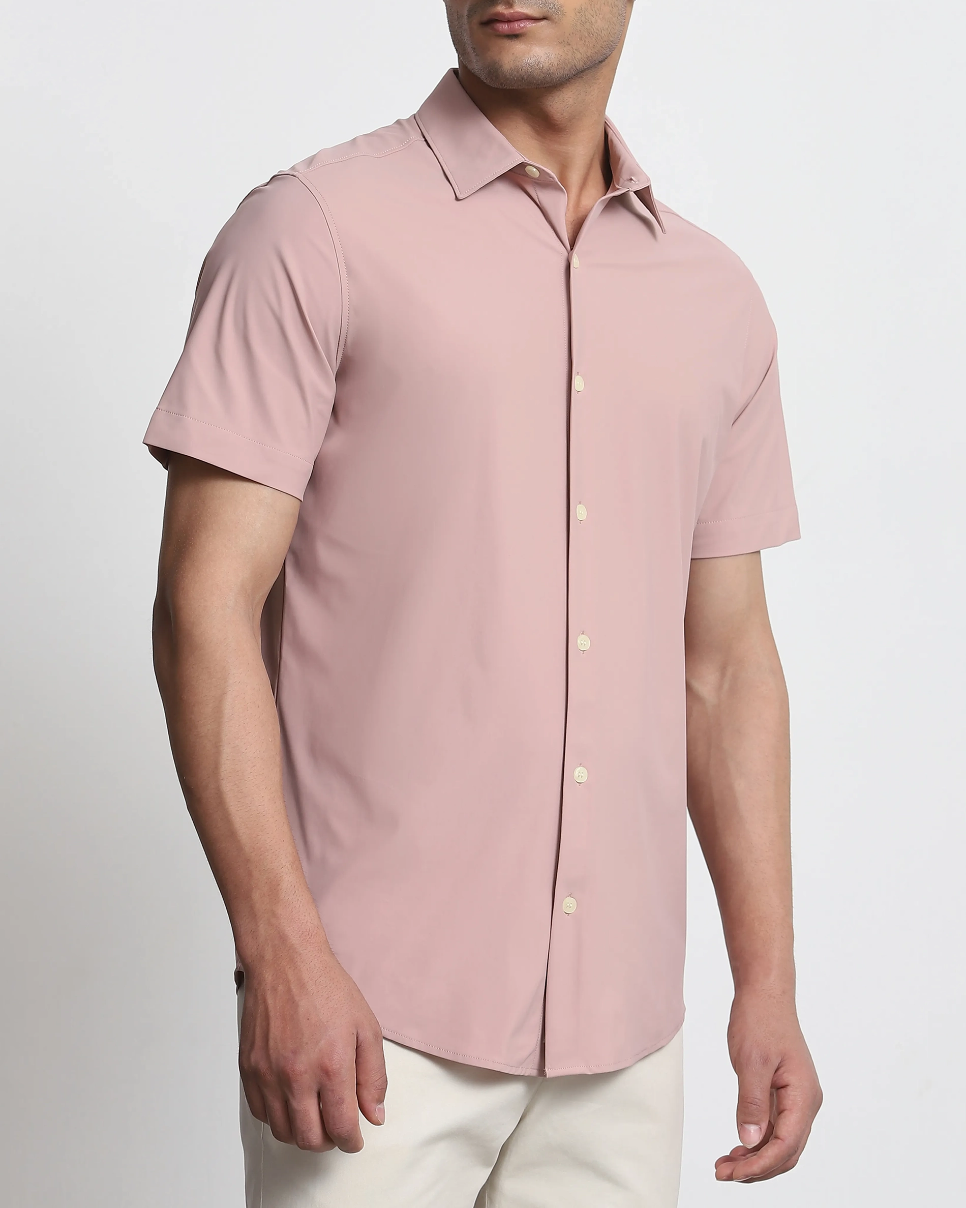 Leisure Simple Slim-Fit Breathable Pink Shirt