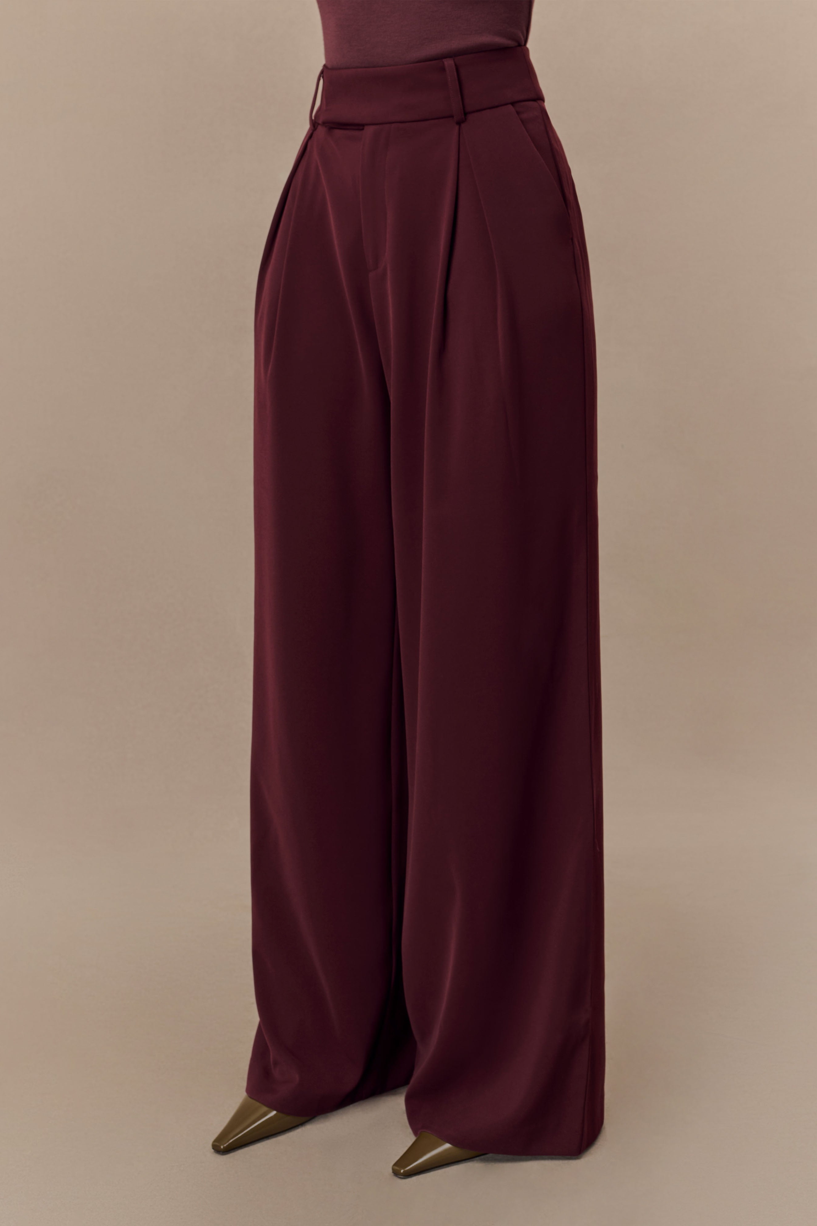 Mahogany Pleated Wide Leg Pants