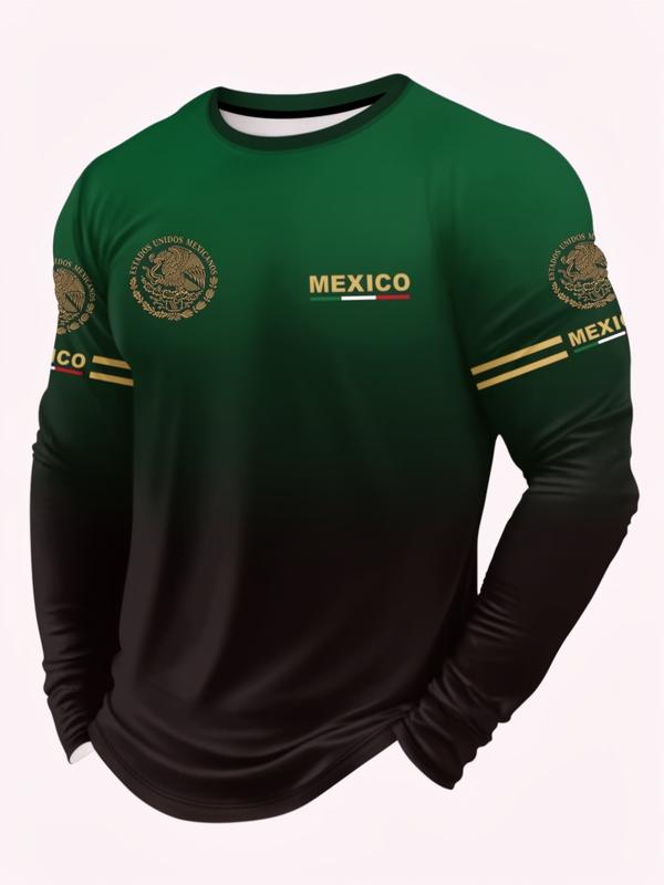 Men’s 3D Printed Long Sleeve Crop T-Shirt with Mexican Pattern