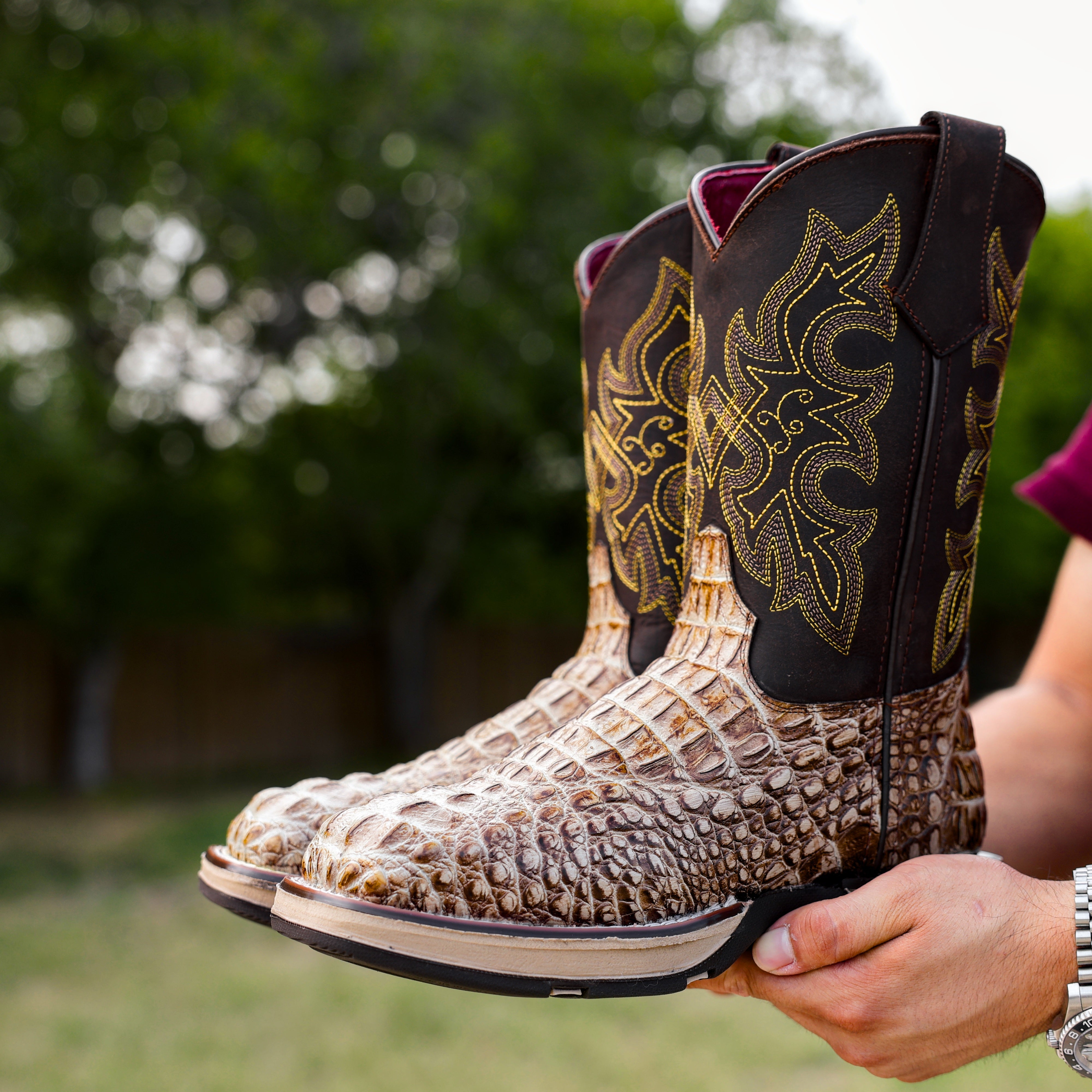 Bone Caiman Neck Leather Boots With 3D Lightweight Sole - Composite Toe
