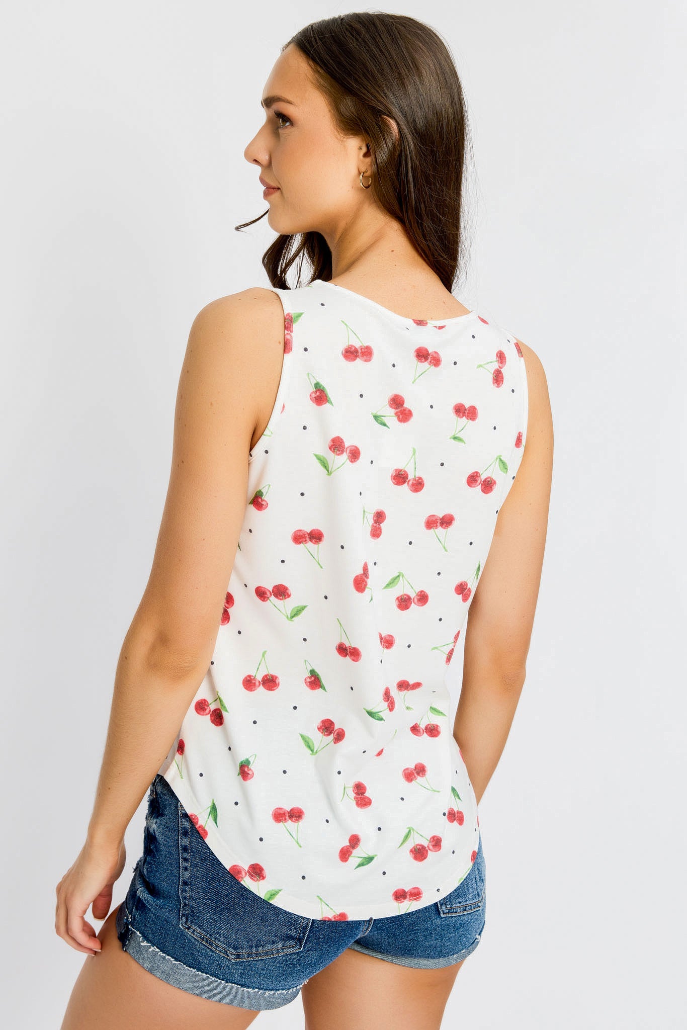 Cherry Print Sleeveless Scoop-Neck French Terry Tank