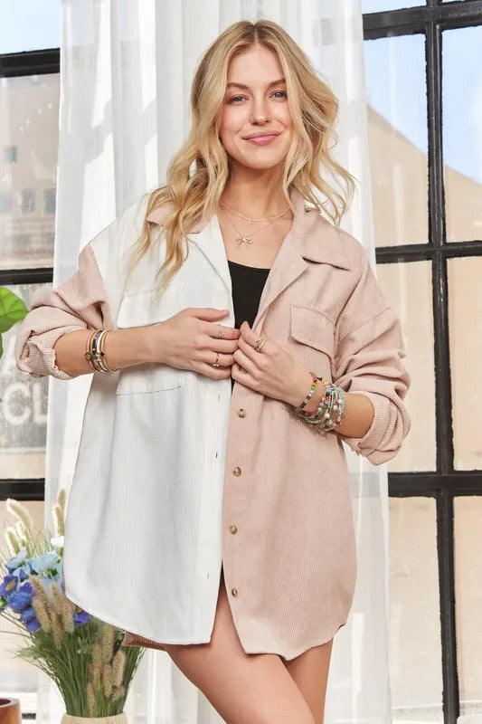 Color Block Corduroy Shacket