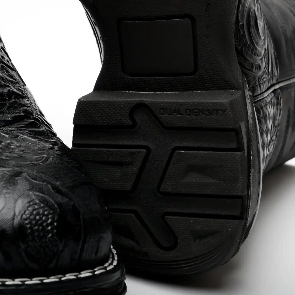 Black Hand-Tooled Leather Boots With 3D Lightweight Sole - Composite Toe