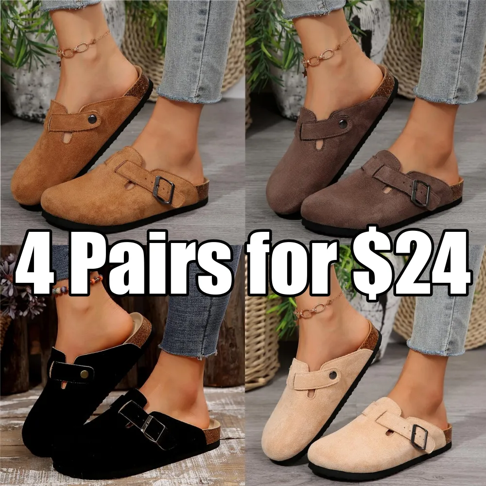 Round-Toe Cork Insoles Flat Buckle Fashion Walking Shoes