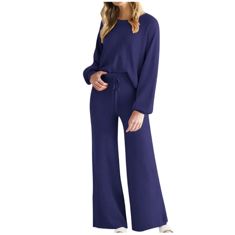 Womens Fall Winter Casual Solid Knitted 2 Piece Sets Long Sleeve