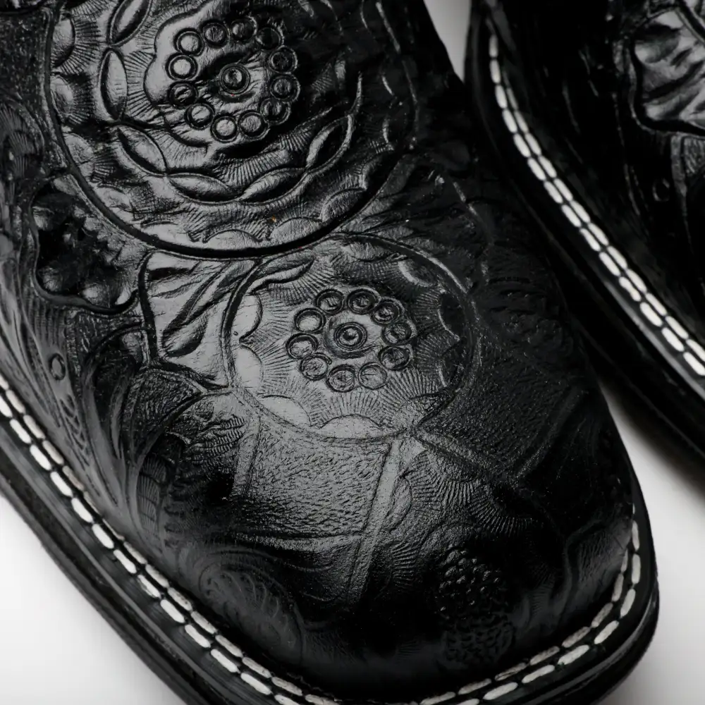 Black Hand-Tooled Leather Boots With 3D Lightweight Sole - Composite Toe