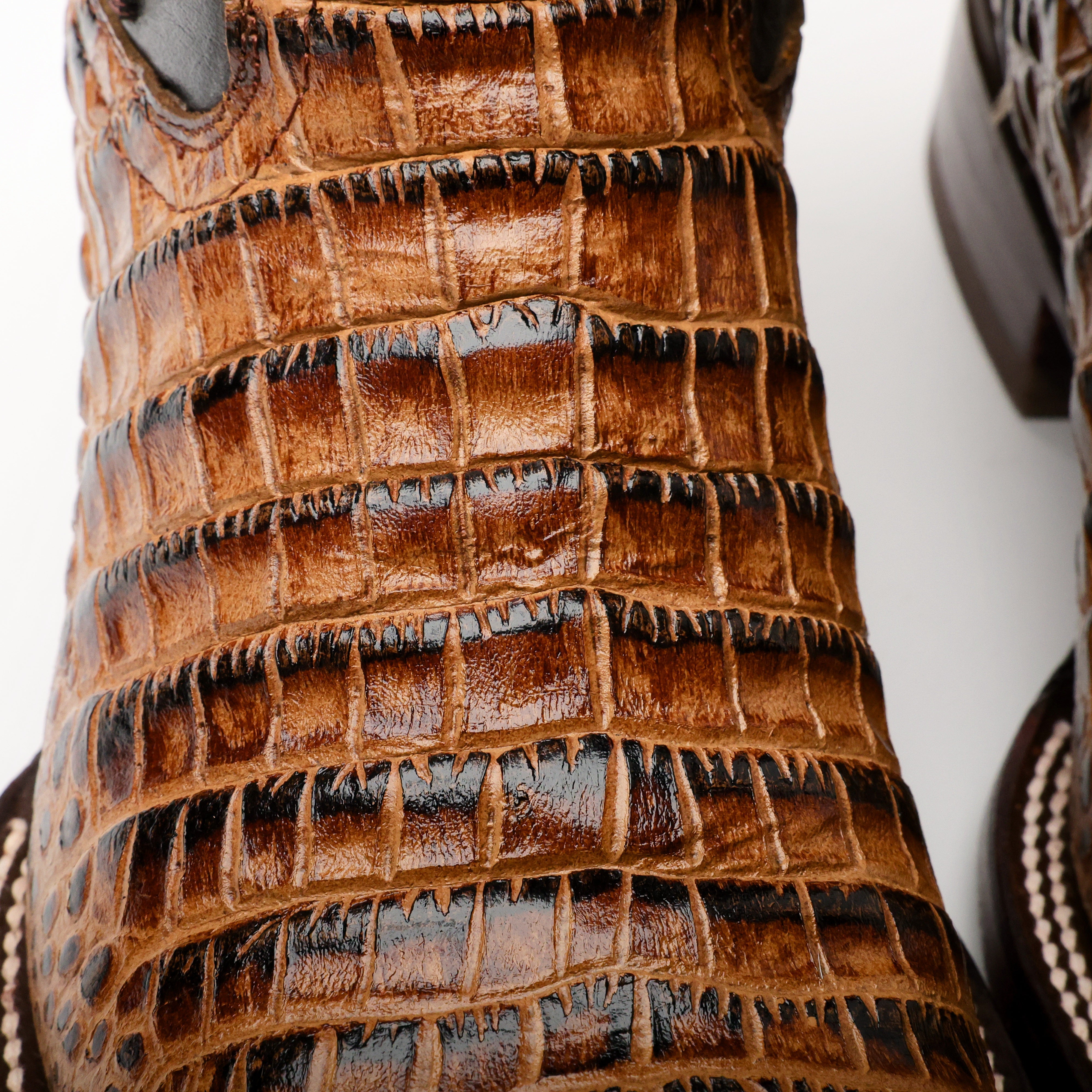 Honey Caiman Belly Leather Boots - Square Toe