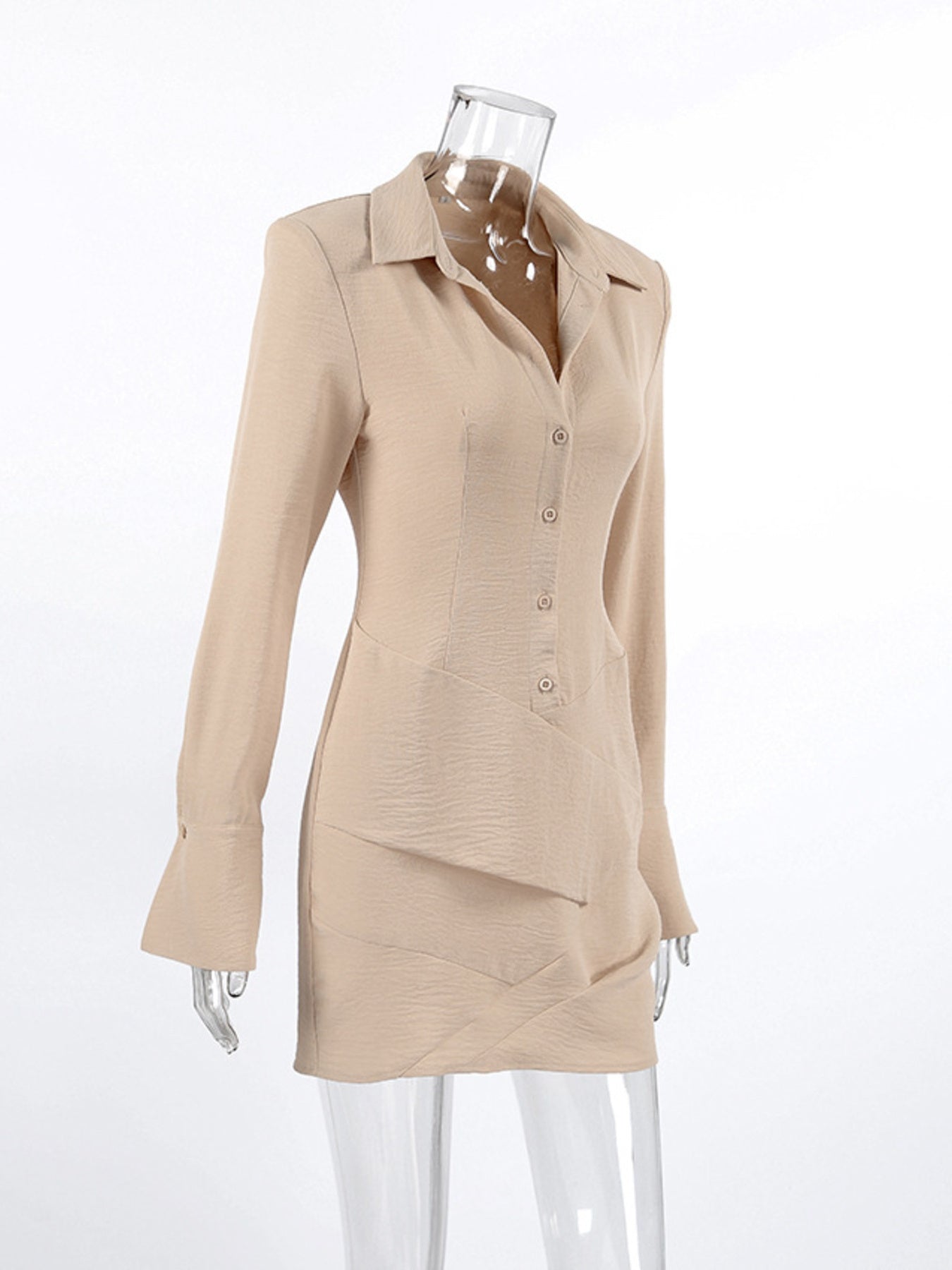 Button Front Long Sleeve Shirt Dress