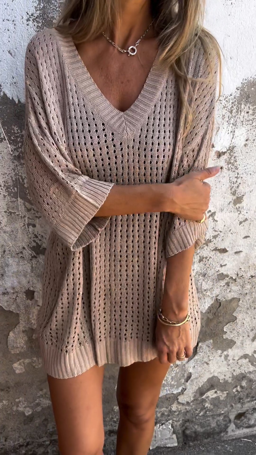 Ladies' Round Neck Hollowed Out Loose Casual Tops