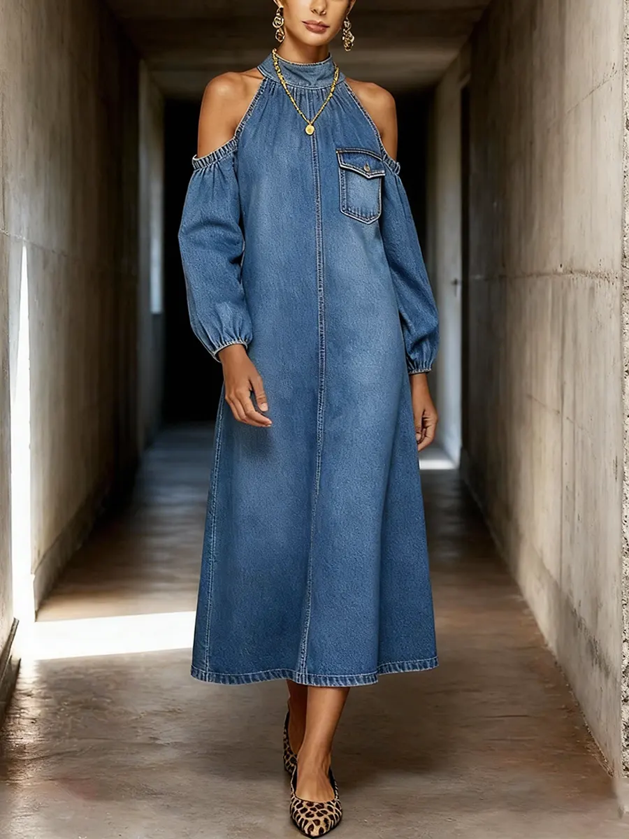 Women's Casual Denim Off-shoulder Dress