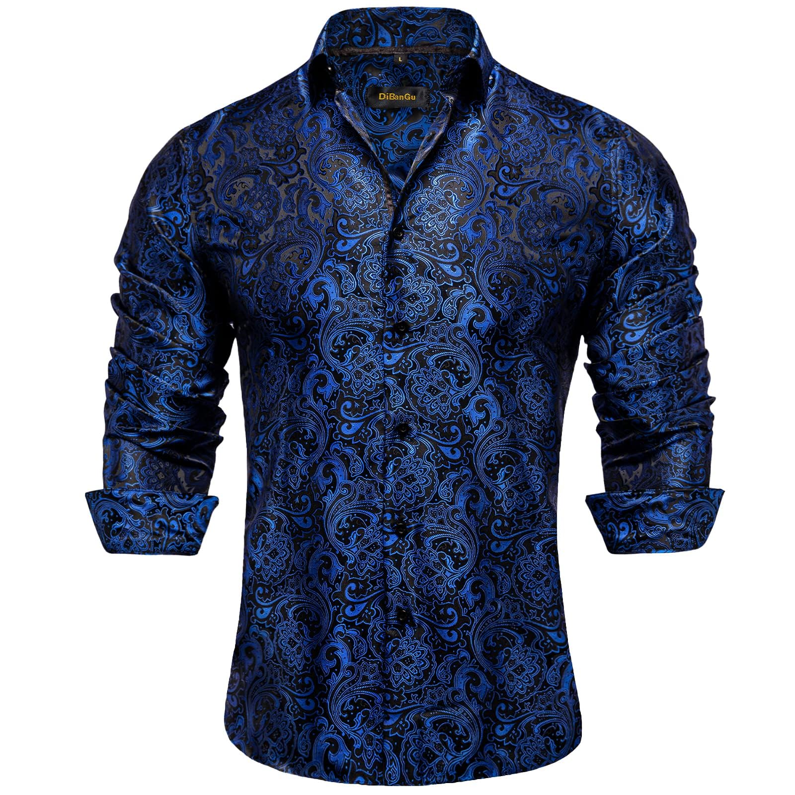 Men's Paisley Dress Shirt Long Sleeve Wrinkle Free Button Down Cowboy Shirts - Blue&black&paisley