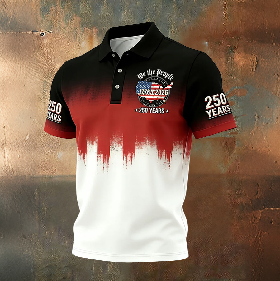 Men'S Independence Day Retro Casual Printed Polo Shirt Short Sleeve