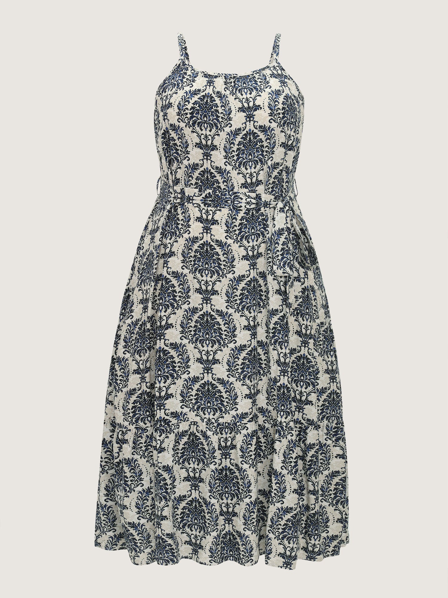 Supersoft Damask Print Waist-Tie Maxi Dress