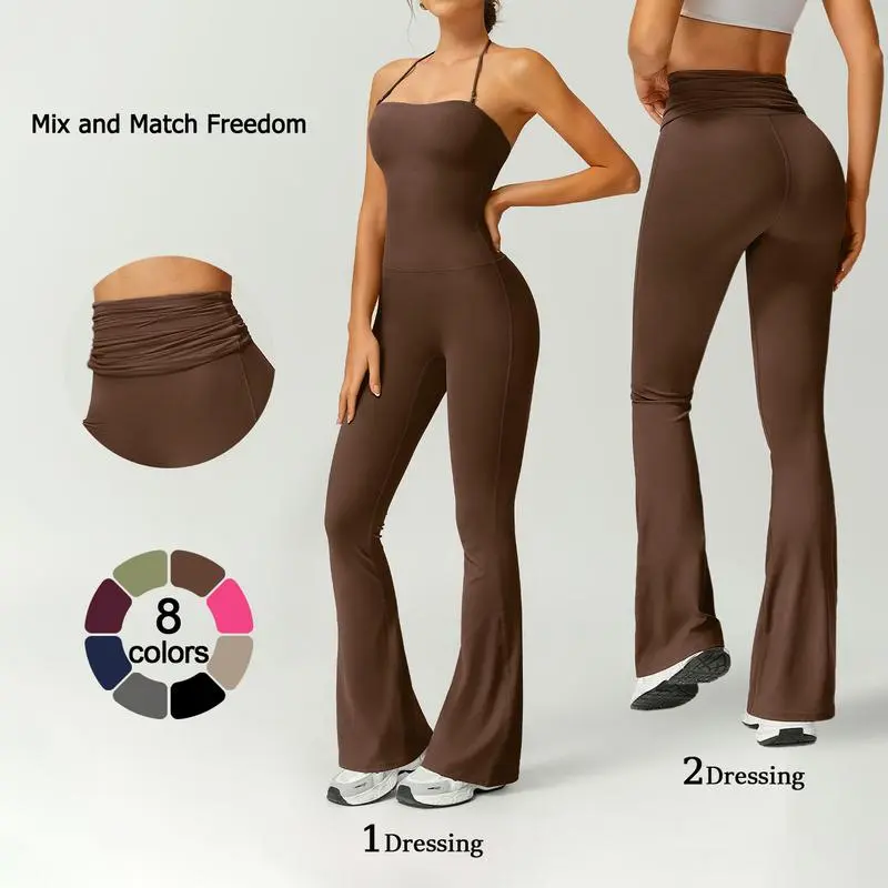 Women's Halter Neck Bodycon Flared Leg Jumpsuit