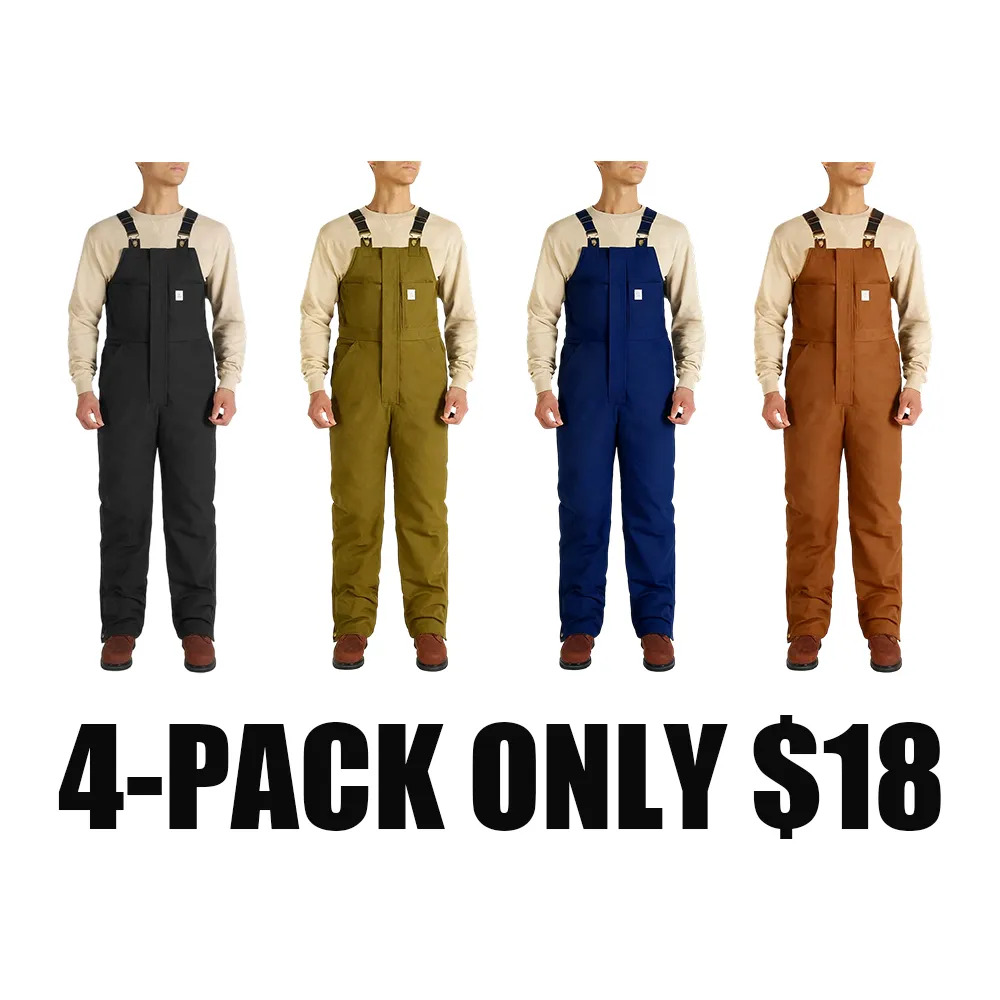 Men's Cold-Weather Insulated Bib Overalls - Loose-Fit Canvas + Tool Pockets
