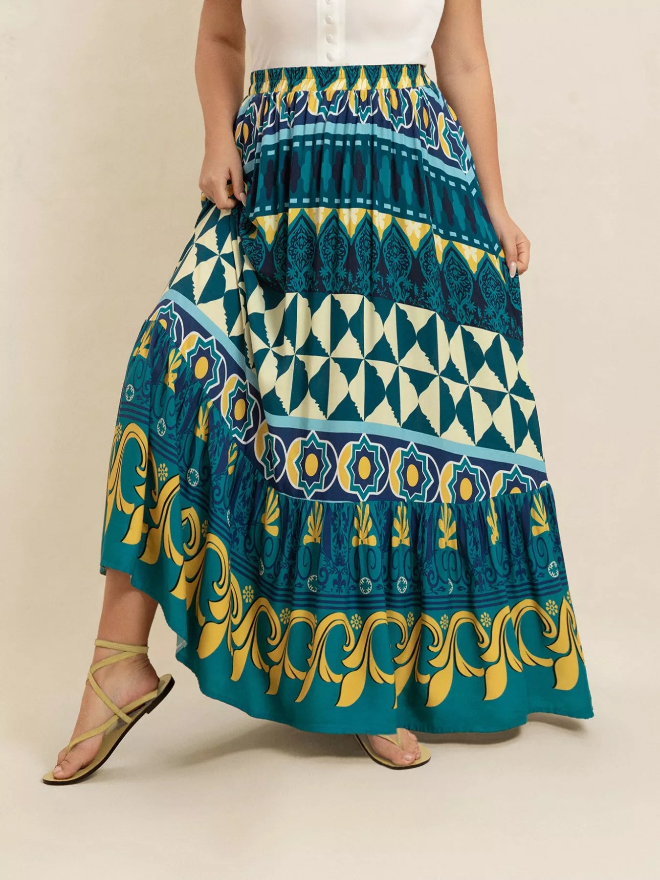 Plus Size Printed Maxi Skirt