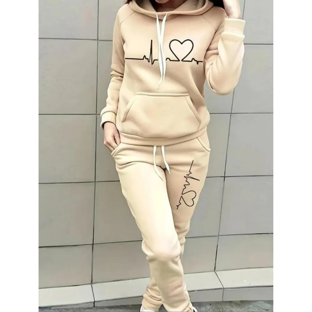 Women's Heart Print Raglan Sets